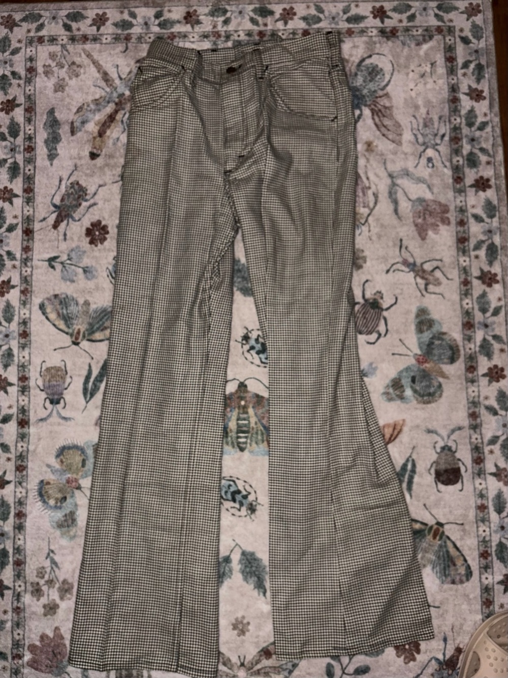 VTG 70s Lee Riders Houndstooth Print Flare Pants Leens USA